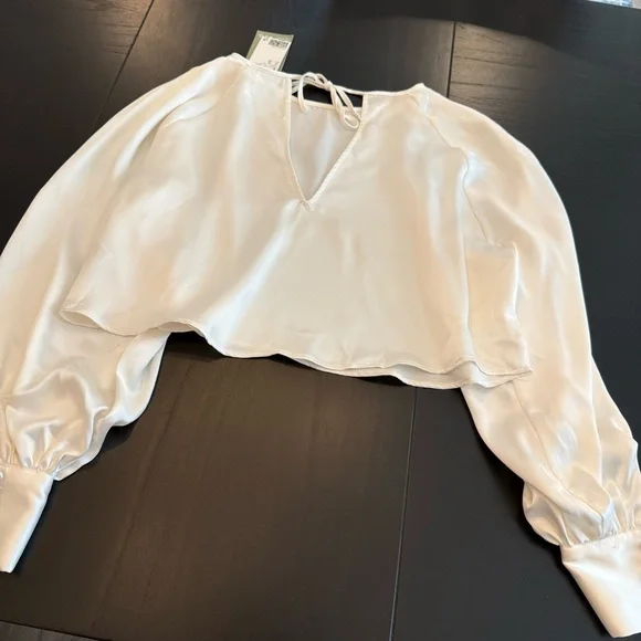 H&M Cream Crop Tie Back Blouse - Picture 9 of 12